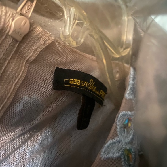 y2k vintage prom dress 2 pc set pastel blue tulle rhinestone embellished XS - Picture 9 of 10